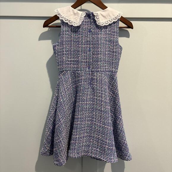 Janie and Jack Dress Girls 8 Blue Boucle Tweed Peter Pan Collar Sleeveless Lined - Picture 6 of 12